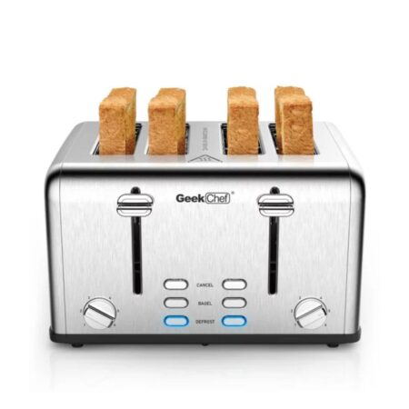 Geek Chef Toaster 4 Slice, Geek Chef Stainless Steel Extra-Wide Slot Toaster with Dual Control Panels